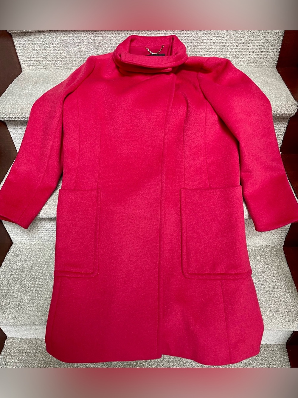 Ann Taylor Ltd Ed Fuchsia Wool Blend Snap Funnel Neck Patch Pocket Coat Medium